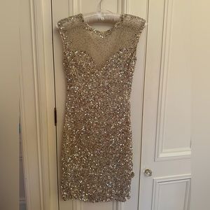 Hand beaded gold sequin mini dress